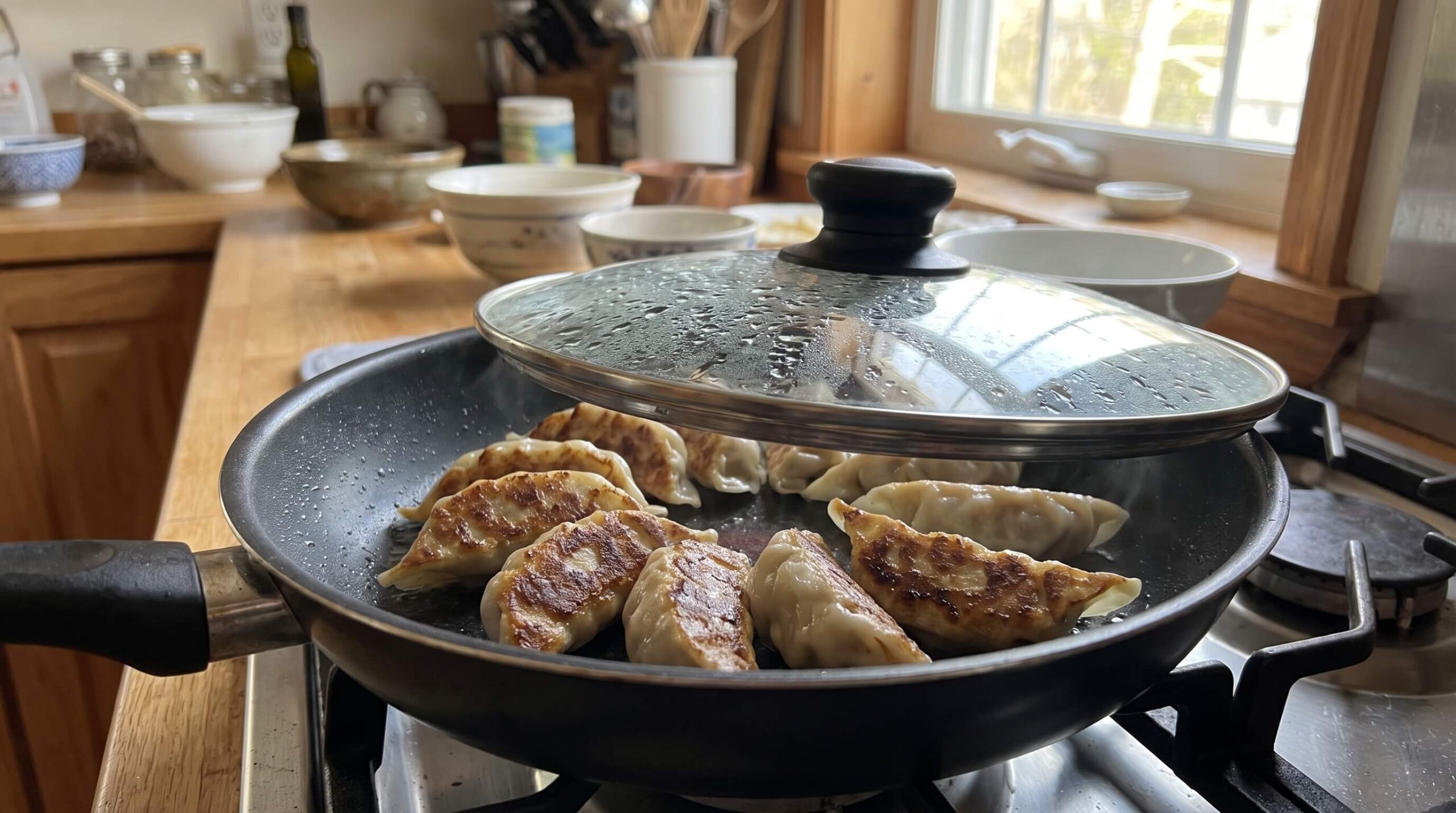 طهي الجيوزا اليابانية في المقلاة