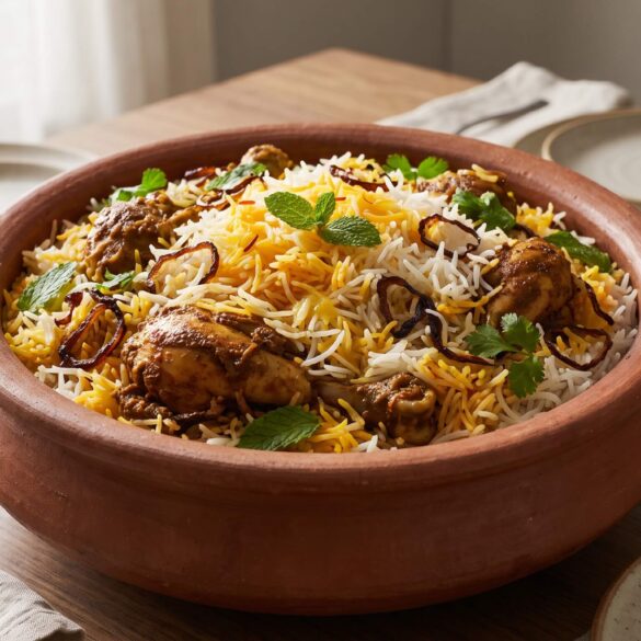 طريقة عمل برياني الدجاج بأرز بسمتي مفلفل ودجاج متبل