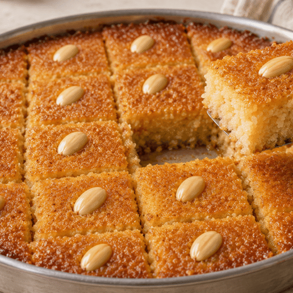 البسبوسة المرملة المصرية بوجه ذهبي وحبات لوز